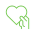 A green line-art icon of a hand holding a heart.