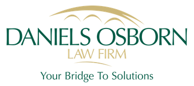 Daniels Osborn Law Firm logo with gold arch and teal tagline, “Your Bridge To Solutions”