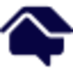 Dark blue house icon with a speech bubble integrated.