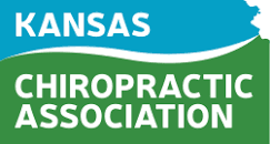 The kansas chiropractic association logo is green and blue.