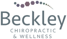 The logo for beckley chiropractic and wellness is gray and purple.