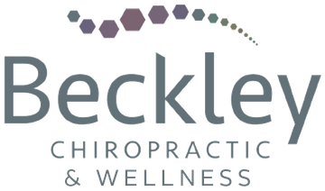 The logo for beckley chiropractic and wellness is gray and purple.