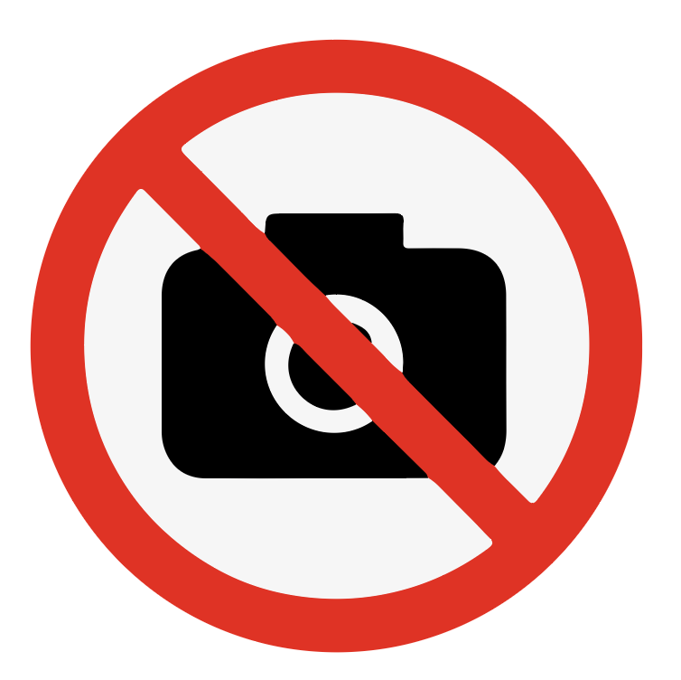 Red no-camera symbol with a black camera icon crossed out.
