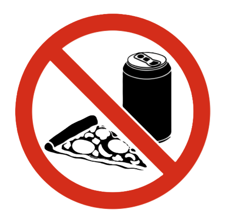 No pizza or soda icon in a red prohibition circle and slash
