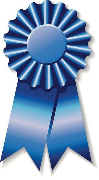 Blue award ribbon with a rosette and two long ribbon tails