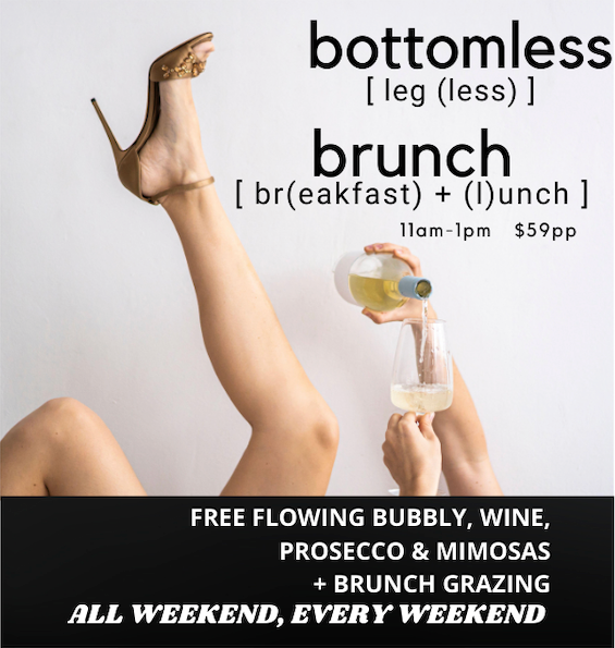 an advertisement for bottomless brunch on saturdays at Montania Cafe-Bar & Restaurant