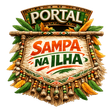 Logotipo “Portal Sampa na Ilha” com desenho de folha tropical verde, laranja e bege