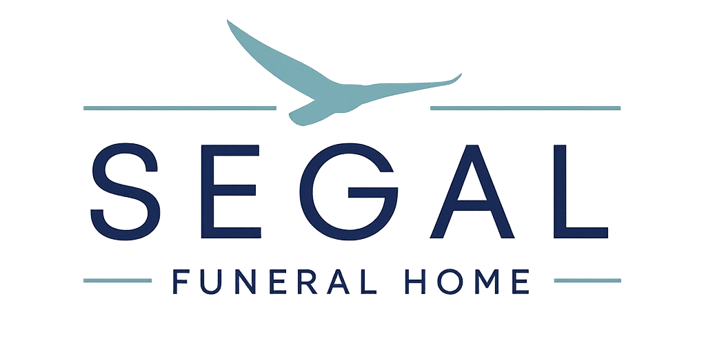Segal Funeral Home logo with stylized bird in blue and teal