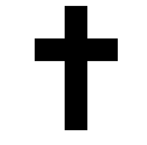 Black cross on white background.