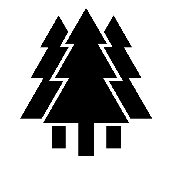 Three black stylized fir trees.