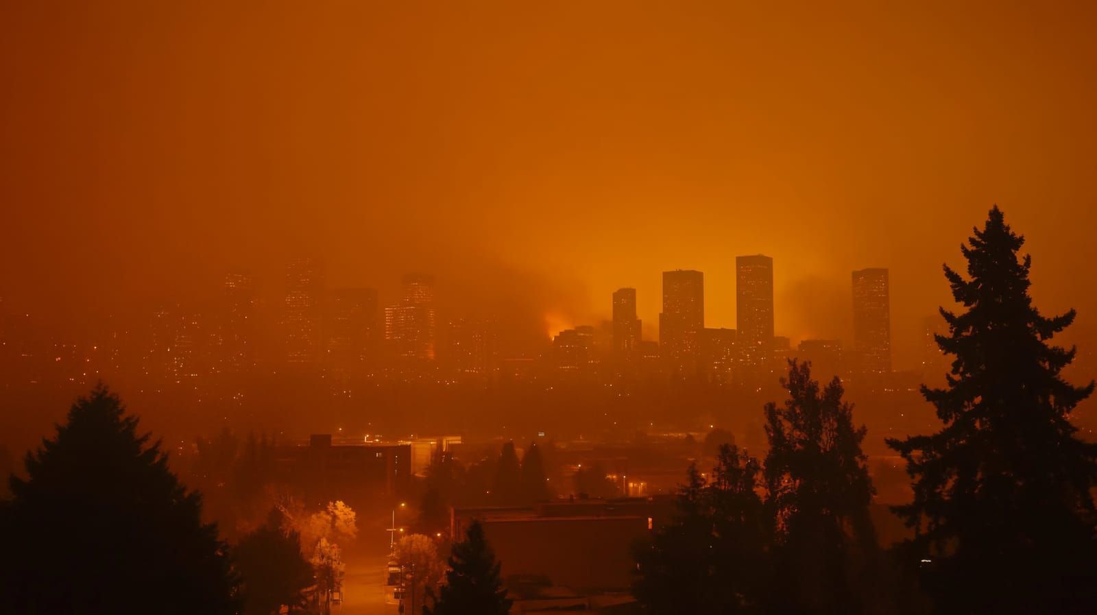 wildfire smoke over a city
