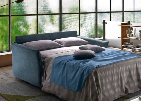 divano letto azzurro con materasso e rete elettrosaldata da tronu arredamenti a cagliari