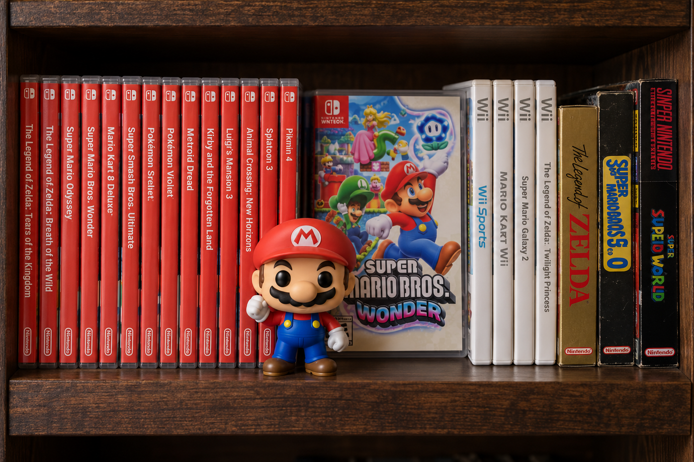 Collector setup with Nintendo games and one Funko Pop