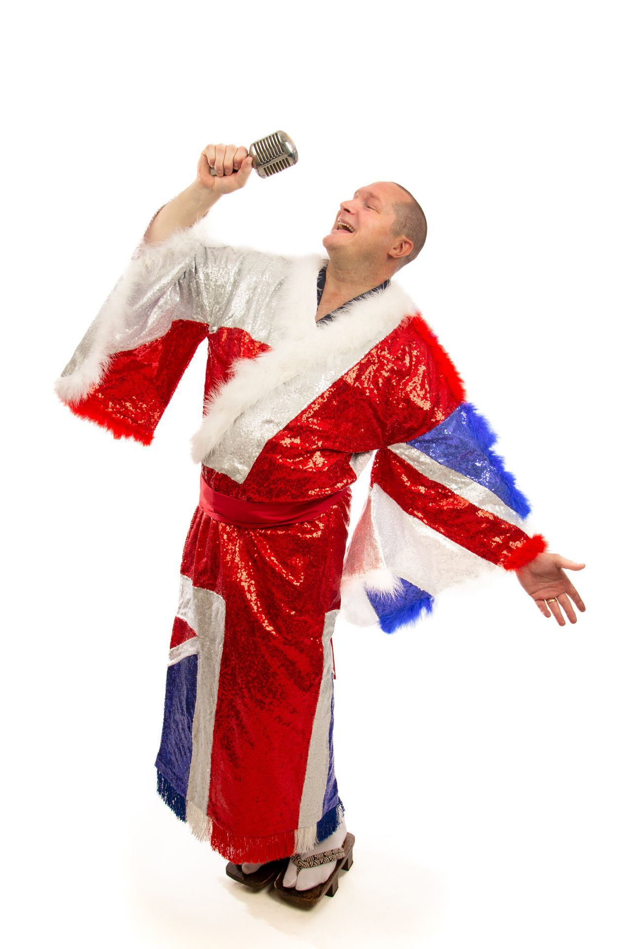 Japanese Enka singer wearing sequined kimono