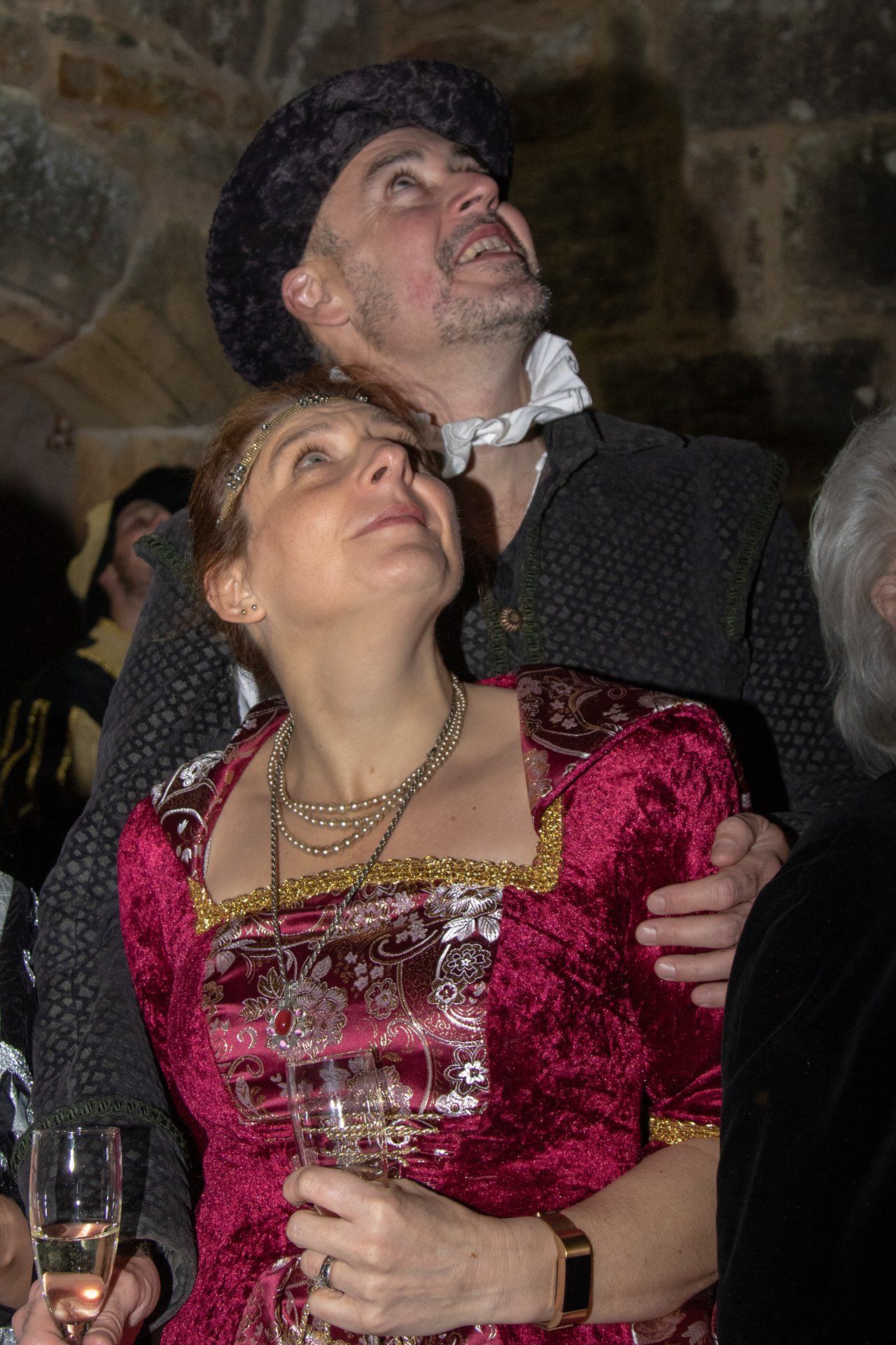 Event Photography of couple in medieval costume watching fireworks at Barden Tower, Bolton Abbey