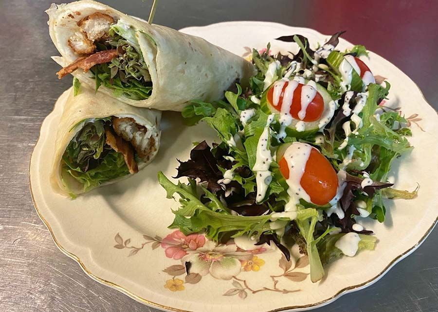 Chicken Bacon wrap and a salad.