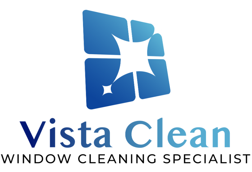 Logo for Vista Clean window cleaning, blue square windows with a shining star.
