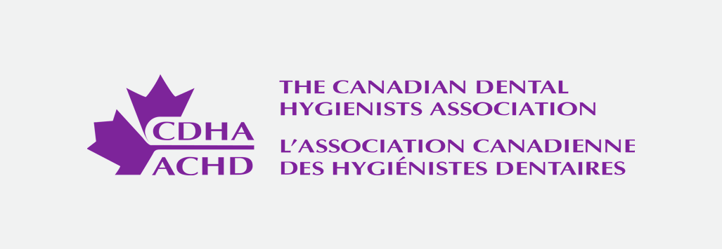 The purple logo of the Canadian Dental Hygienists Association (CDHA/ACHD) featuring a stylized maple leaf.