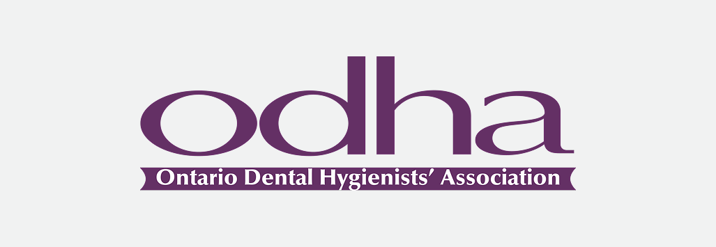 Purple logo for the Ontario Dental Hygienists' Association (ODHA) on a light grey background.