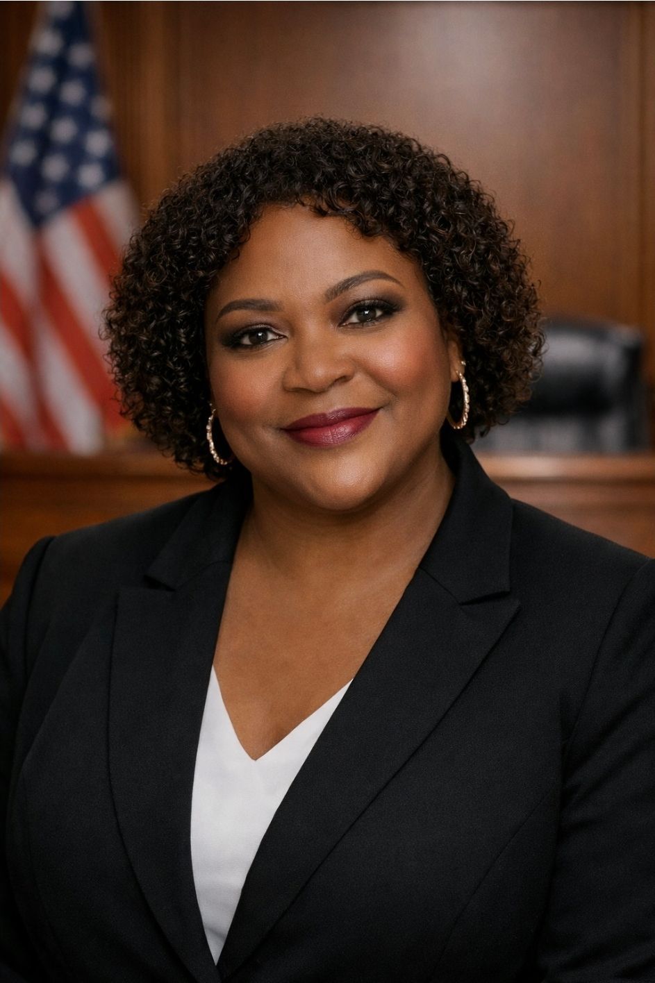 Judge with glasses, smiling, wearing a black robe.