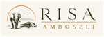 RISA Amboseli logo with an elephant silhouette, acacia tree, and lodge illustration in gold and black