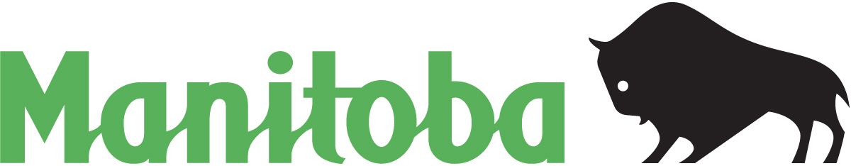 A logo for manitoba with a silhouette of a bison.