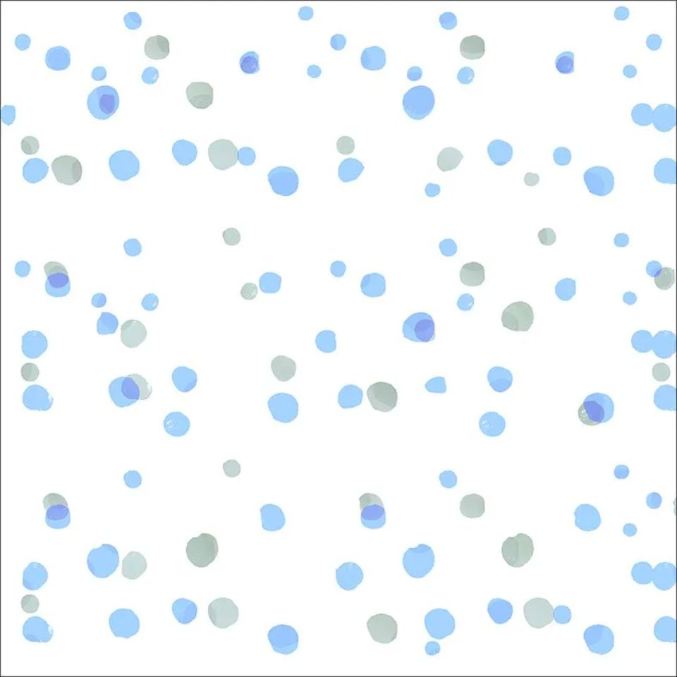 tablecloth with blue and grey polka dots on a white background