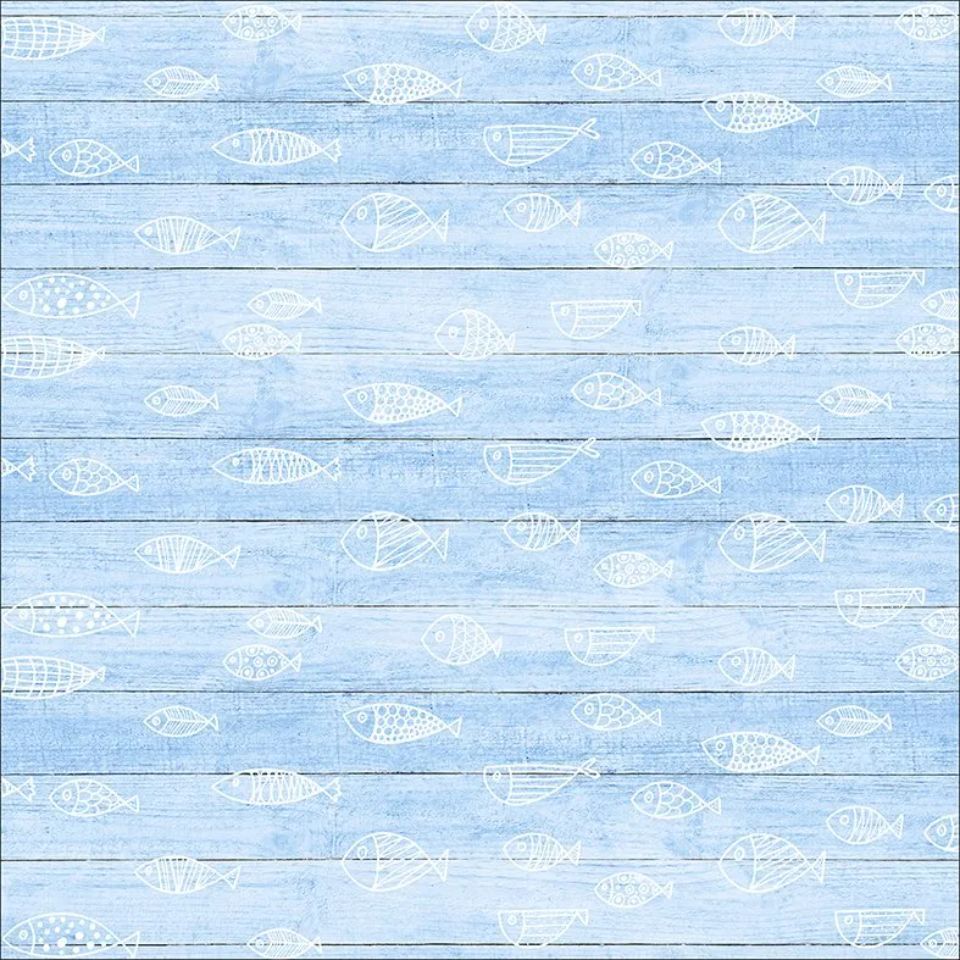 tablecloth with fish and light blue background