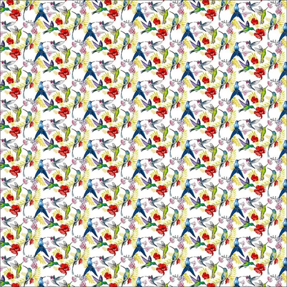 tablecloth with printed birds and flowers