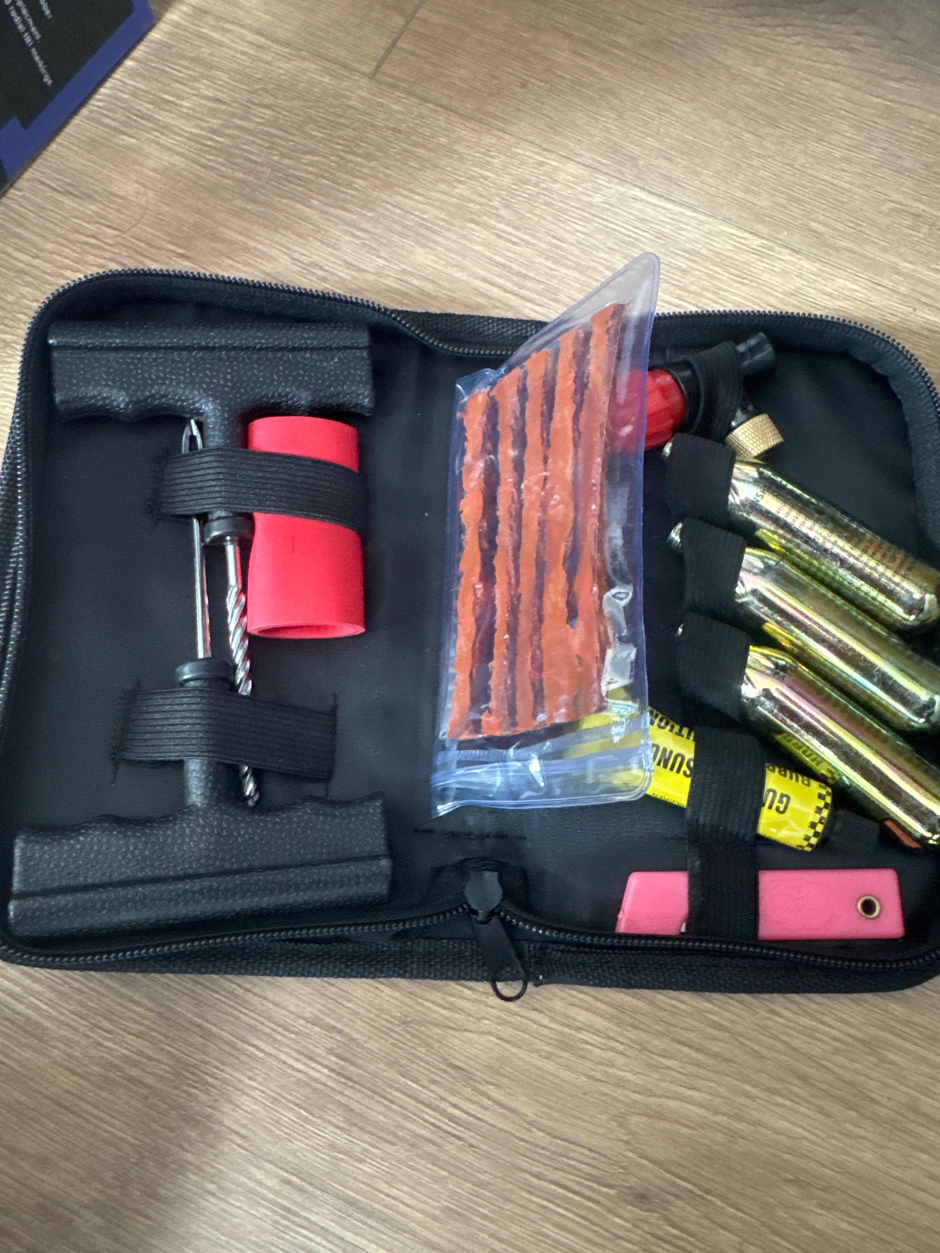 Tubeless tyre repair kit in bag