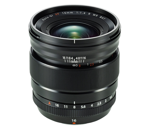 A black camera lens with the number 16 on it