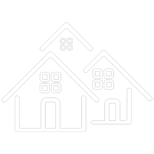 A line drawing of two houses on a white background.