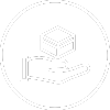 A black and white drawing of a person holding a box in a circle.