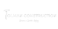 A white logo for a construction company with a hammer.