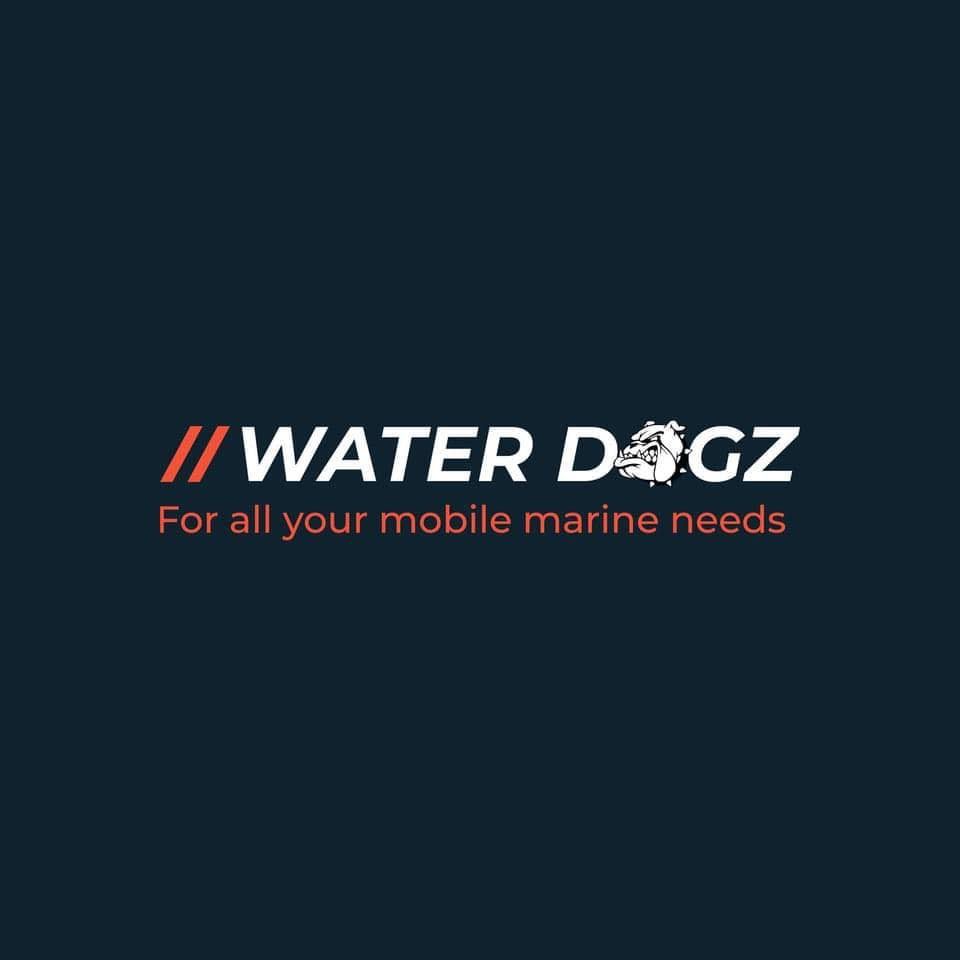 Water Docz logo with orange and white text on a dark blue background, tagline: “For all your mobile marine needs”