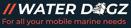 Water Dogz logo with red and white text and a dog graphic; tagline: “For all your mobile marine needs.”
