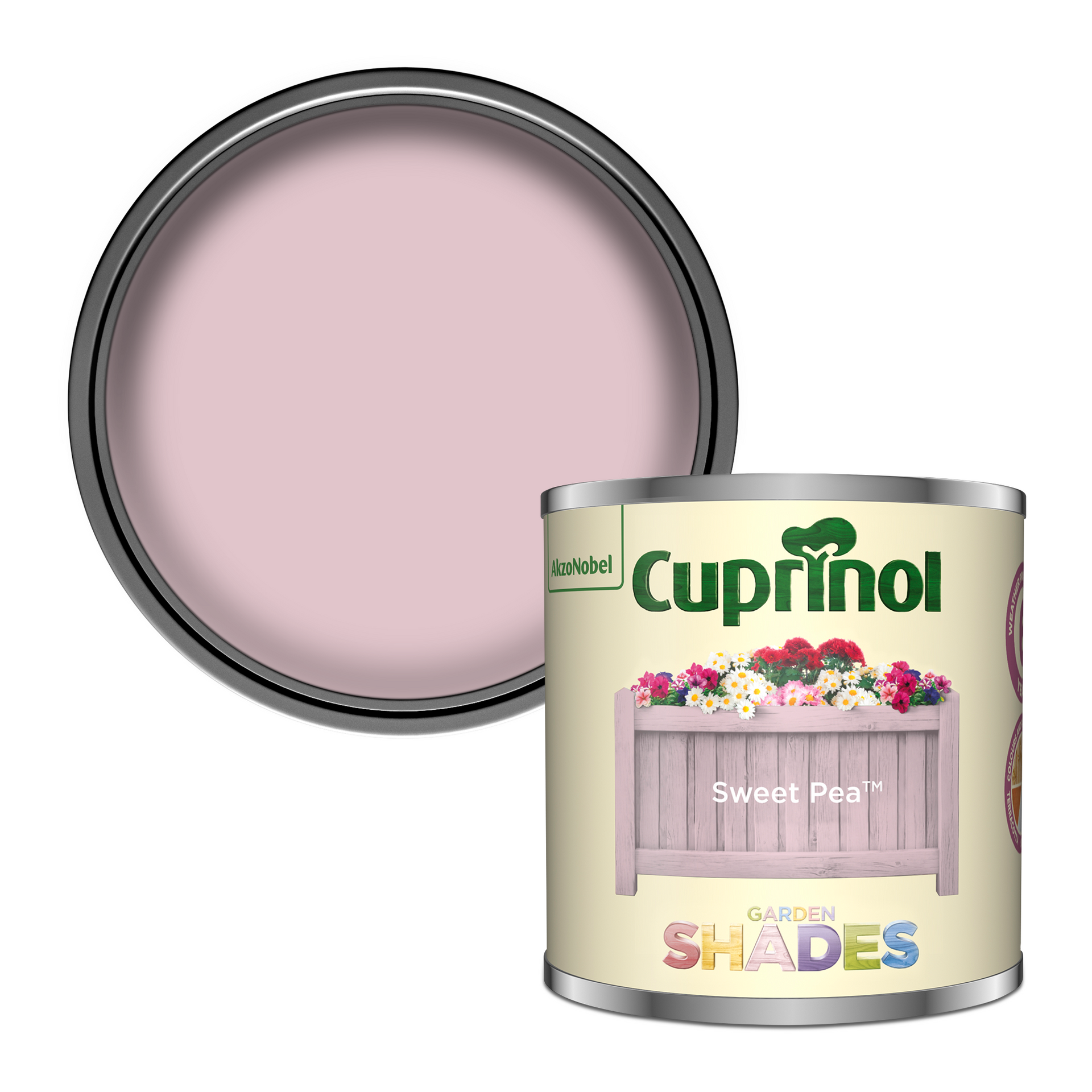 Pink paint can and an open can of paint.