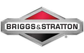 Briggs & Stratton logo: Silver, red, and black diamond-shaped emblem with brand name.