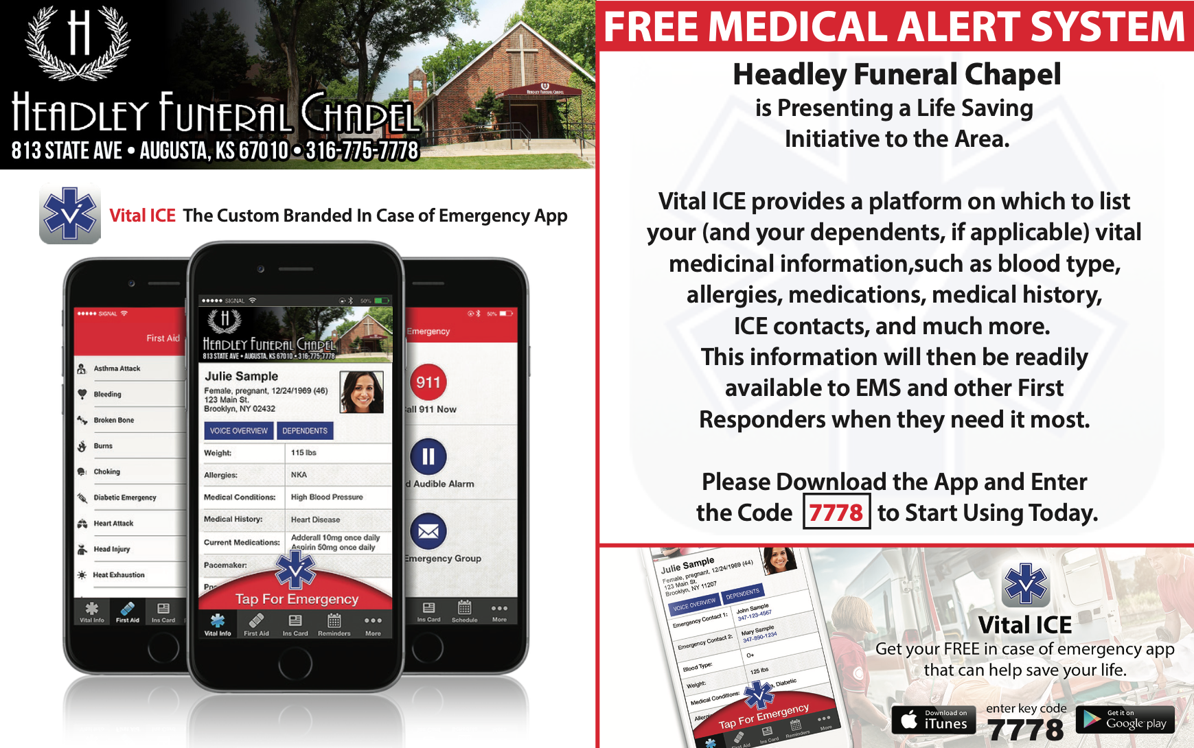 An advertisement for a free medical alert system.
