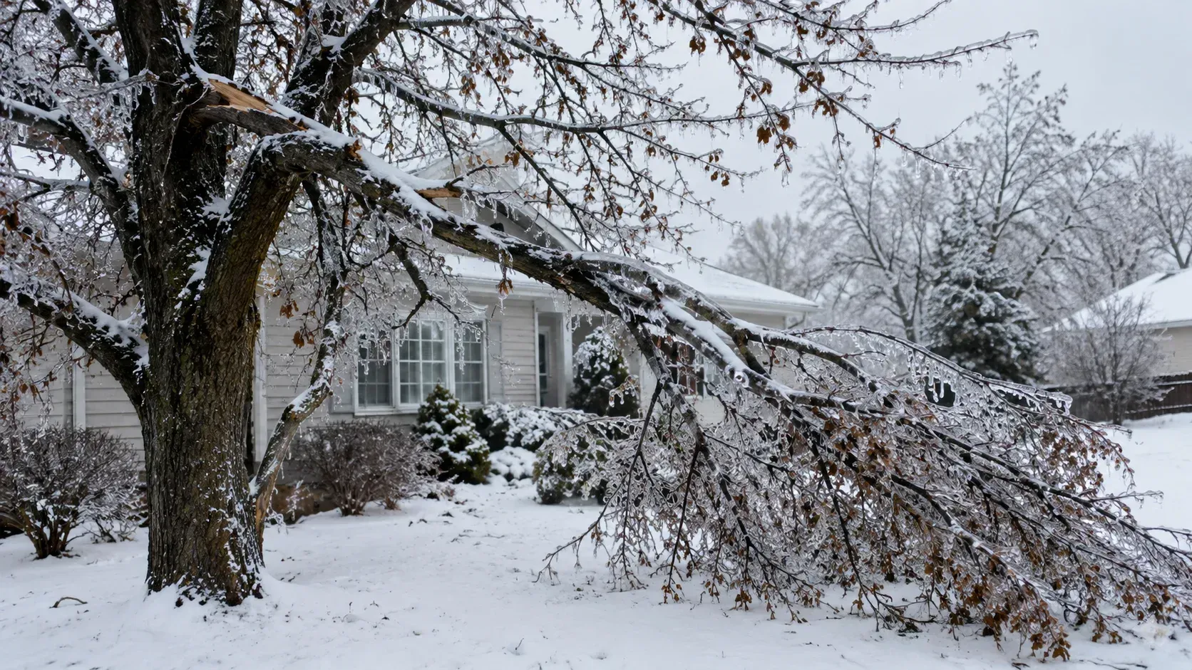 Ice storm: why does ice break branches that the same amount of snow leaves untouched?