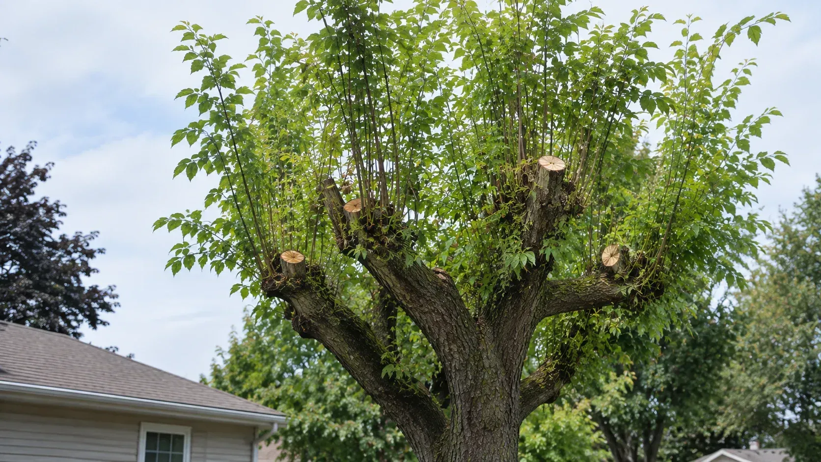 Topped tree: is it true that topping a tree makes it grow back thicker and fuller?