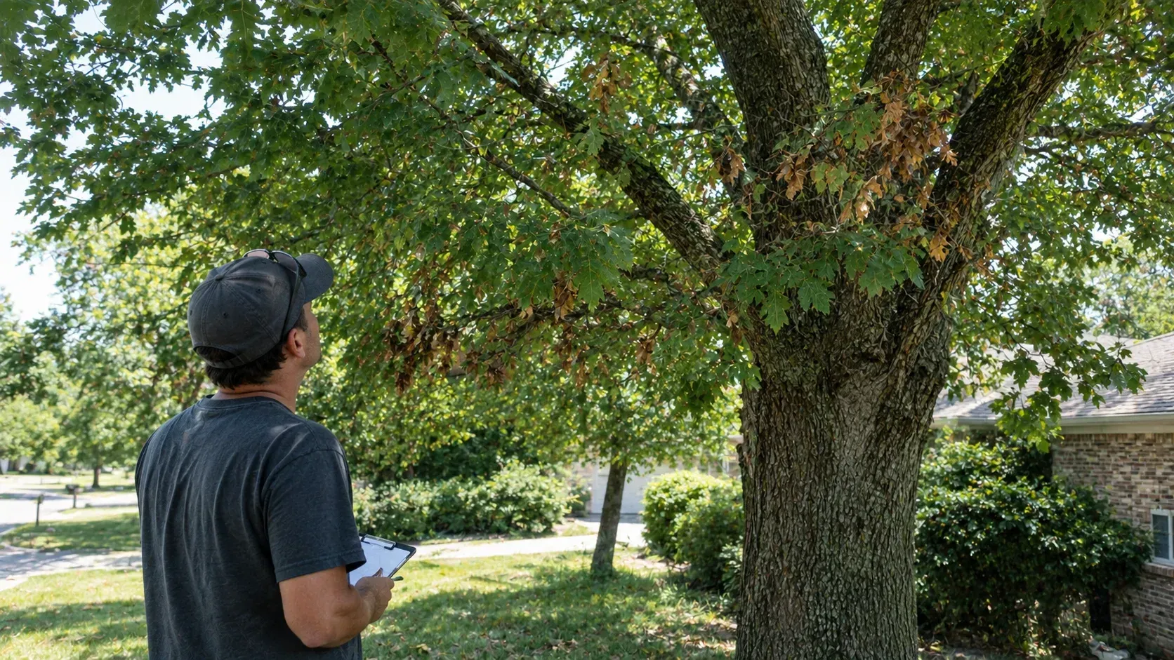 Arborist checking an oak tree: What happens once emerald ash borer is confirmed in a branch?