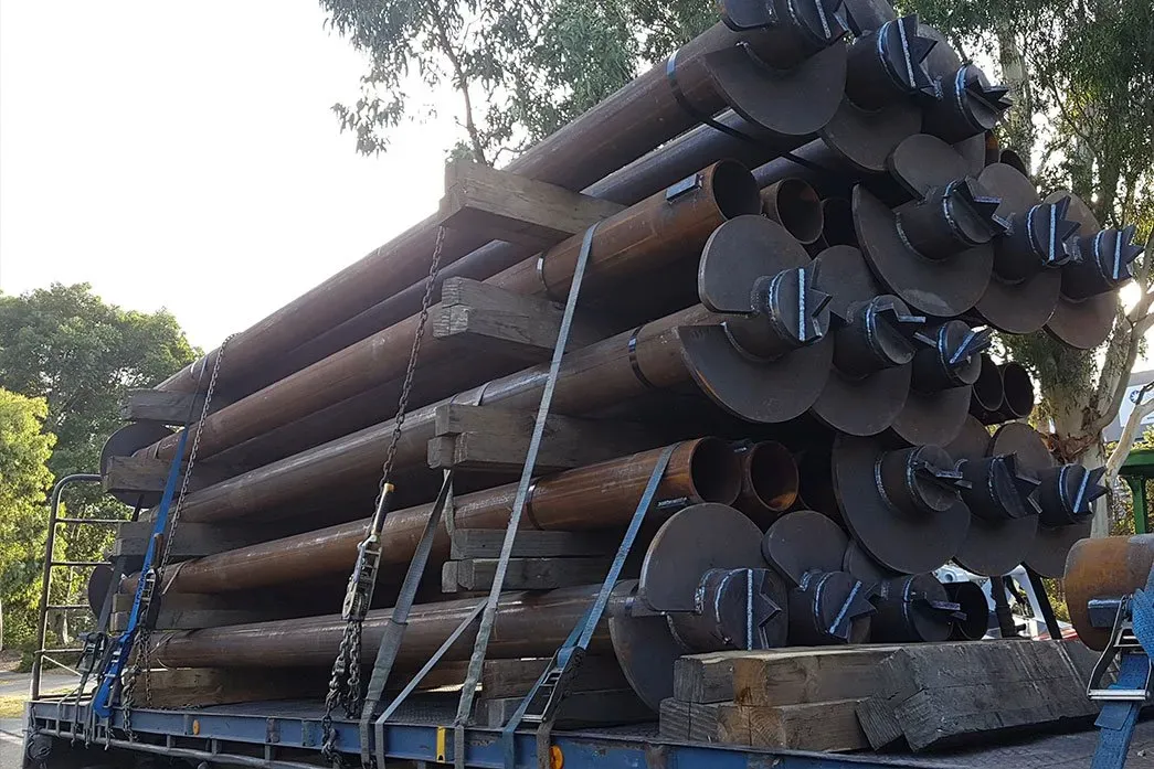 Screw Piles Loaded on Truck — Toorak, VIC — A Access Piling and Rock Drilling Screw Piles Loaded on Truck — Toorak, VIC — A Access Piling and Rock Drilling