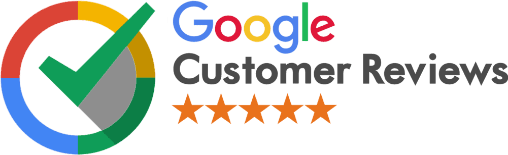 Google Customer Reviews logo with a green checkmark, five orange stars.