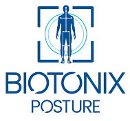 Logo BIOTONIX POSTURE représentant une silhouette humaine bleue à l'intérieur d'un carré et d'un cercle.