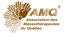 AMQ logo with tan hand motif and text “Association des Massothérapeutes du Québec”