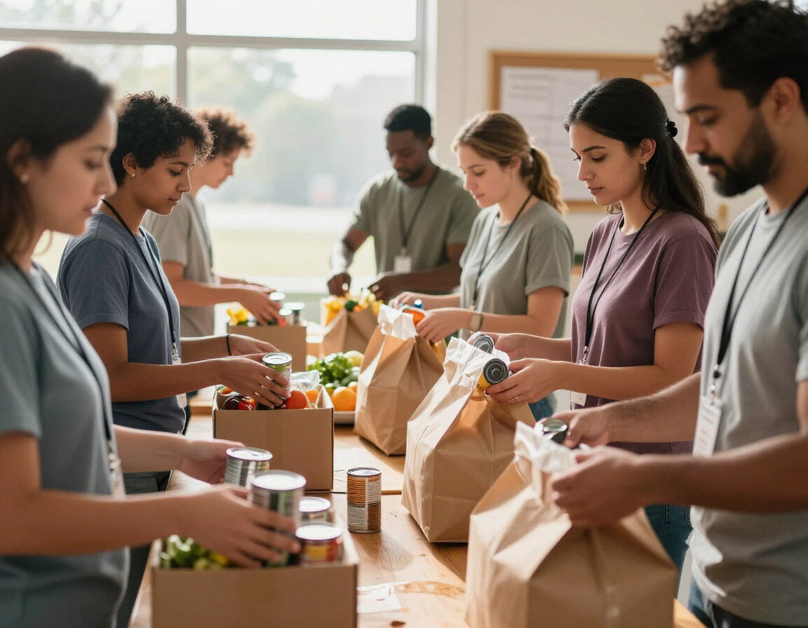 St. Thomas parishioners serving at a food pantry