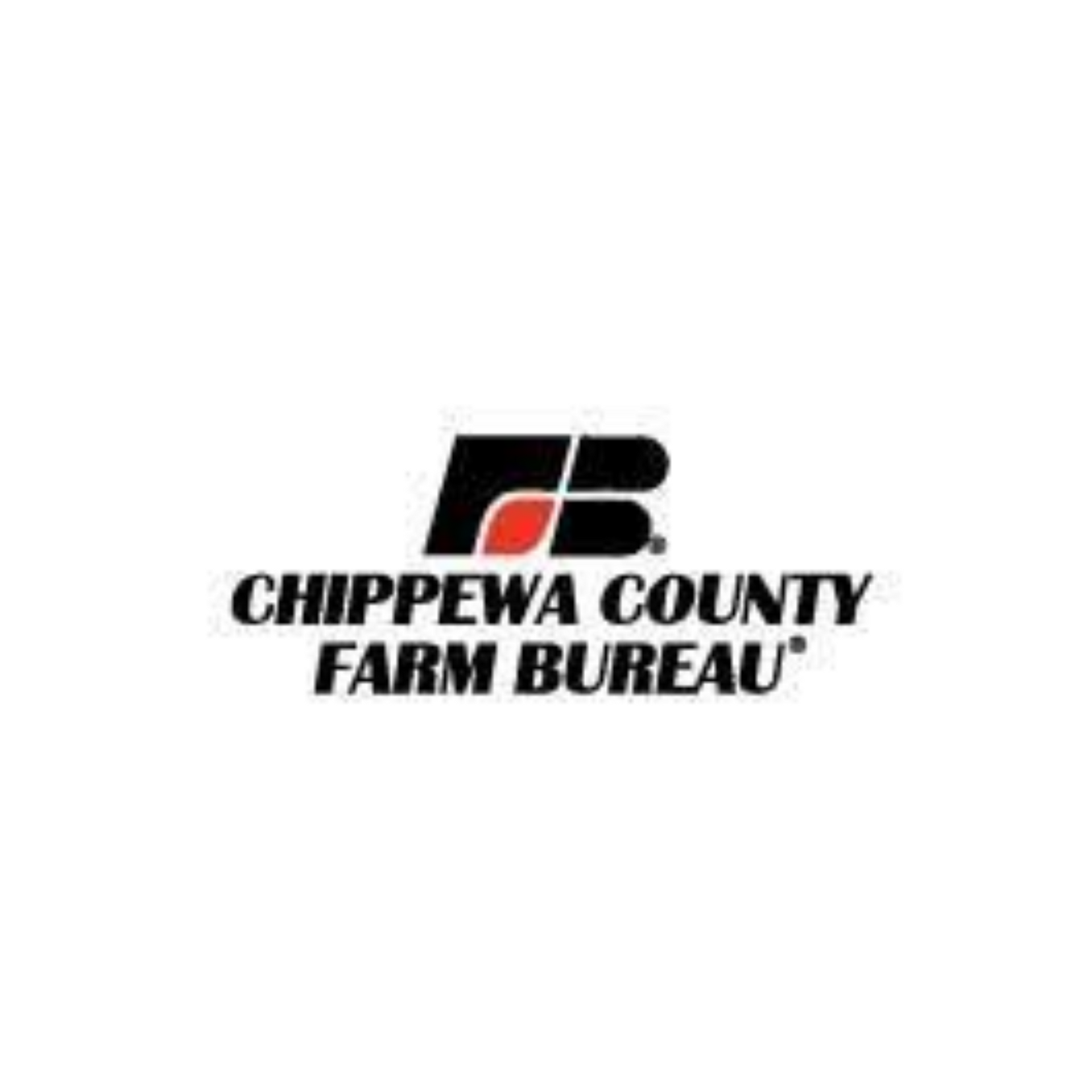 Chippewa County Farm Bureau logo in black with stylized red-and-black emblem.