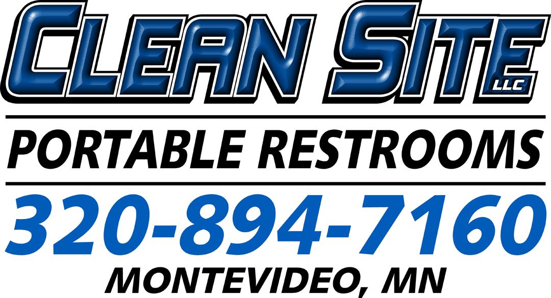 Clean Site Portable Restrooms logo with blue text, phone number 320-894-7160, Montevideo, MN
