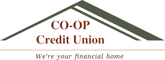 CO-OP Credit Union logo with a house roof graphic and the tagline “We’re your financial home”